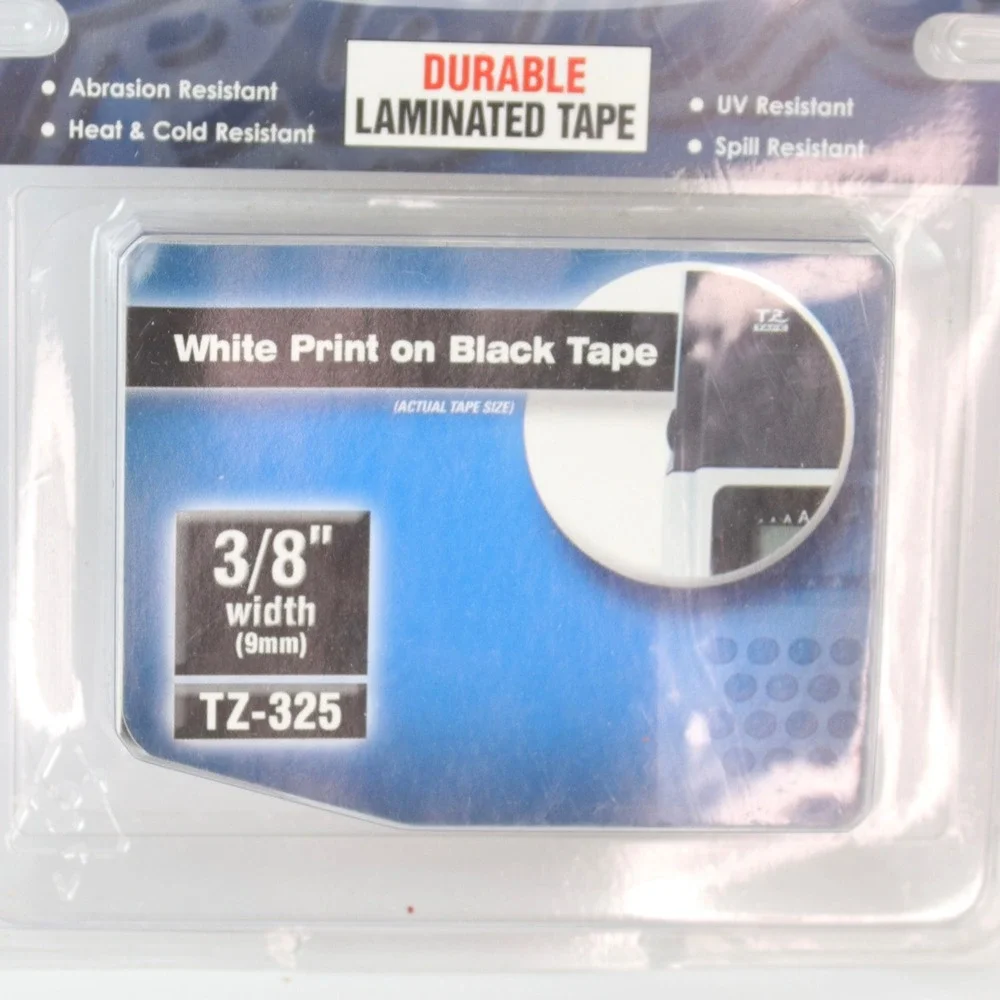 Brother P-Touch TZ-325 Label Tape 3/8 9mm White on Black 2 Pack Bundle - NEW